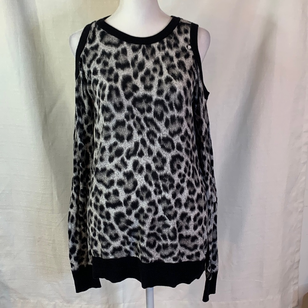 Michael Kors Leopard Print Cold Shoulder Sweater